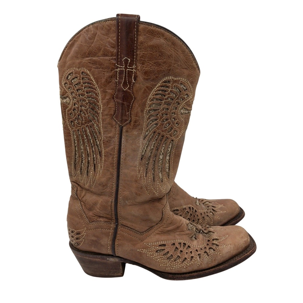 Golden Guns Womens Brown Leather Wing Cross Square Toe Western Boots Size 9